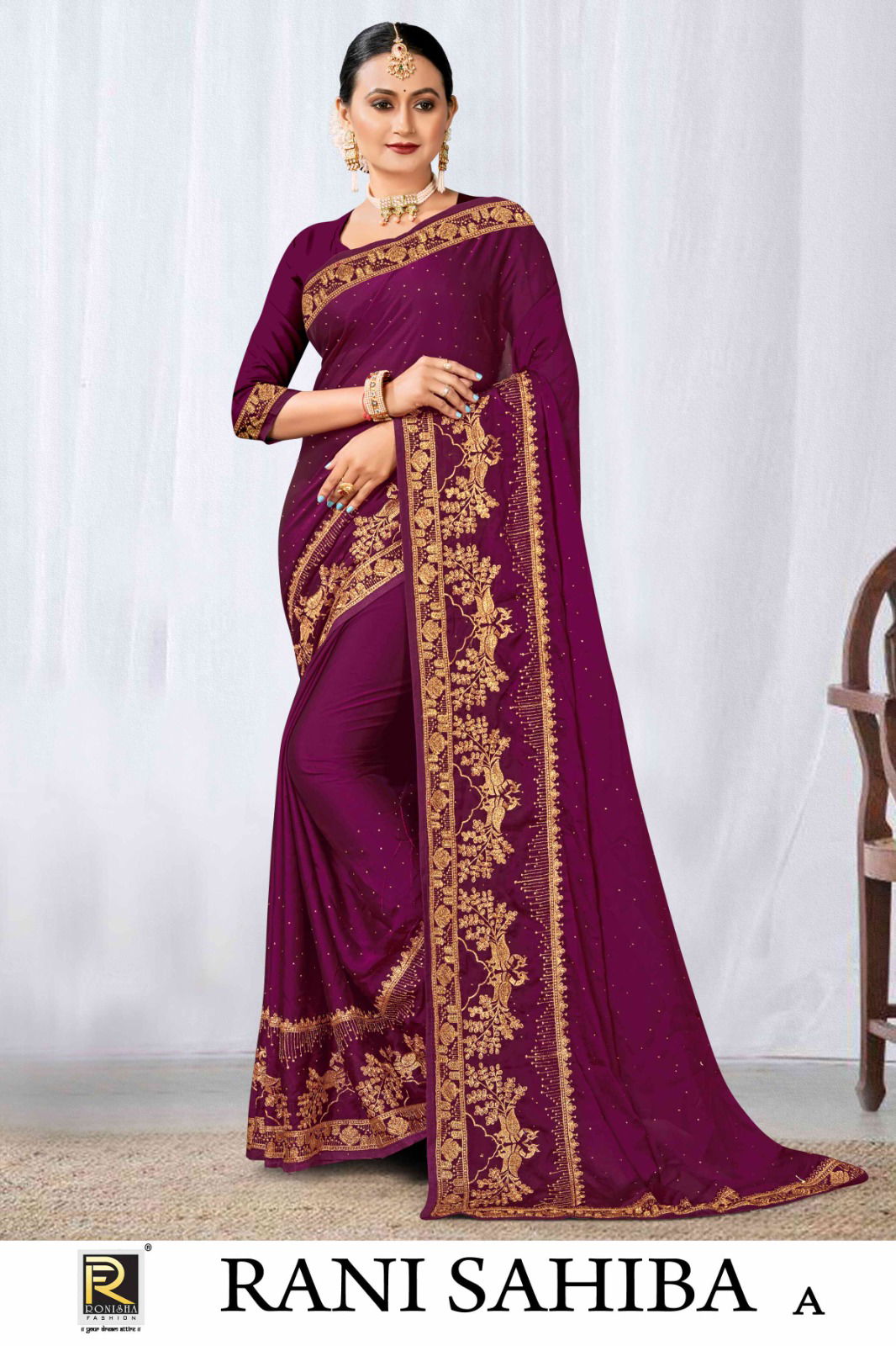 Ronisha Rani Sahiba Embroidery Swarovski Work Wedding Sarees
